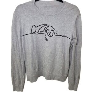 Alashan Lazy Lab Dog Novelty Sweater Womens Medium Gray Cotton Cashmere Knit Top